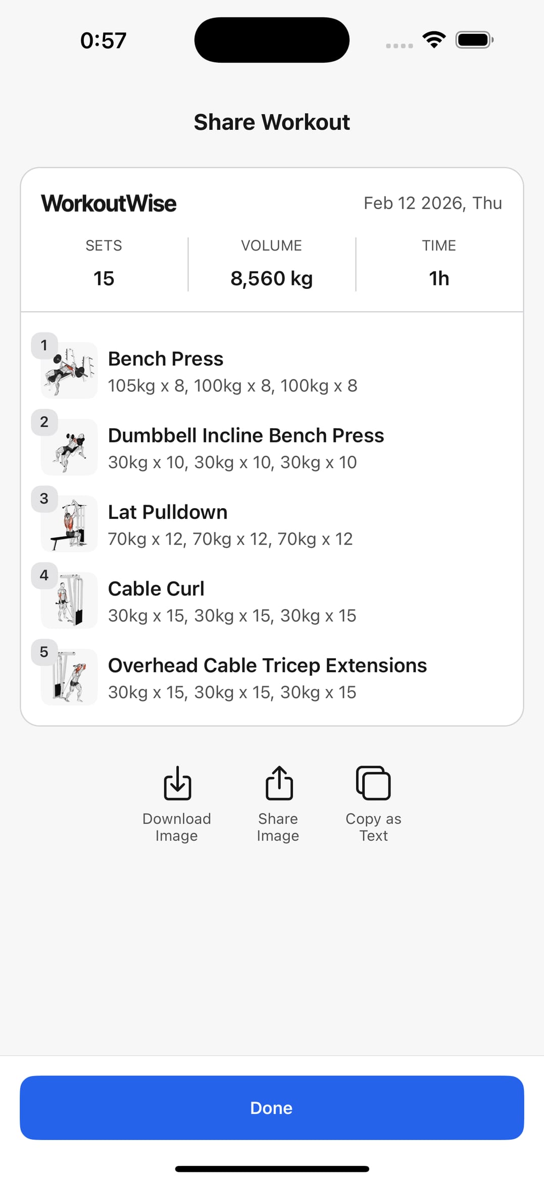 Workout sharing screen